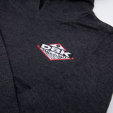 No Sleep youth hoodie dark gray with small DBK Moto logo on upper chest