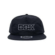 Black snapback cap with DBK logo graphic on the front panel, studio view.