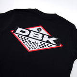 Youth premium black T-shirt back closeup with DBK Moto logo graphic