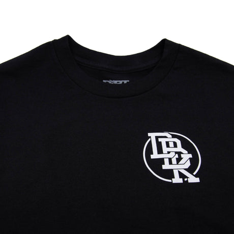 Black Hot Rod T-shirt close-up: crew neck with small chest emblem logo