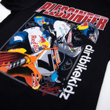 Black AP7 tee close-up of PLESSINGFER bike graphic on the back