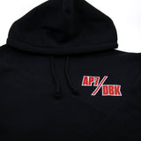 Holeshot AP7 hoodie hood with small AP7/DBK logo patch on chest