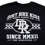 Black Hot Rod T-shirt close-up of “DIRT BIKE KIDZ” back graphic print