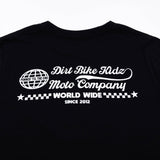 Youth premium T-shirt black with large back "Dirt Bike Kidz" "Moto Company" "World Wide" print.