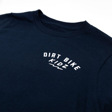 Navy youth premium tee with DIRT BIKE KIDZ chest text logo