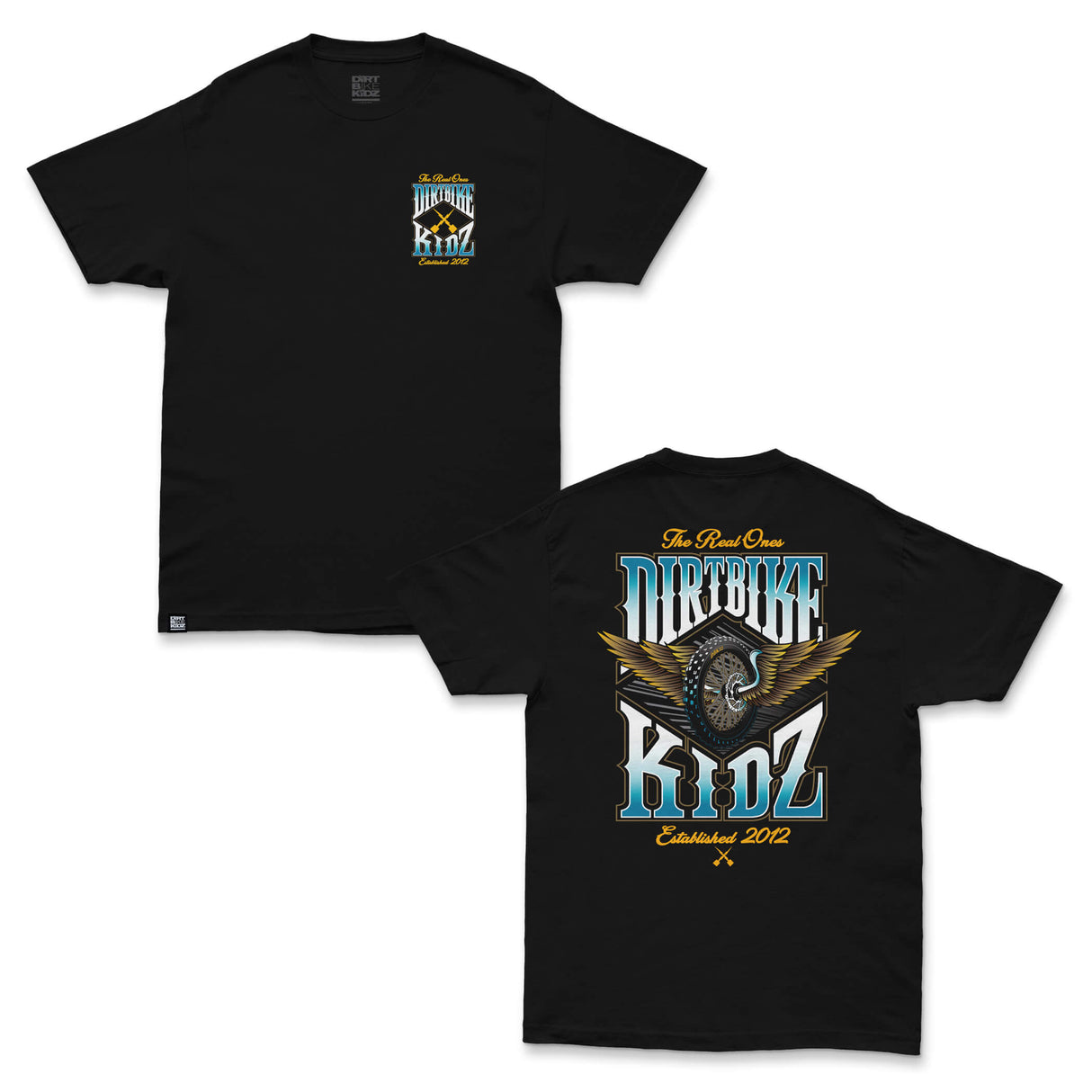 Black tee with small front graphic logo