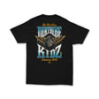 Black tee with 'Dirtbike Kidz' back graphic and winged wheel