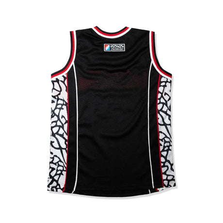 AirMax jersey tank back view with black mesh body and white/black side print panels