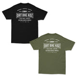 Short-sleeve graphic T-shirt set in black and military green, crew neck.