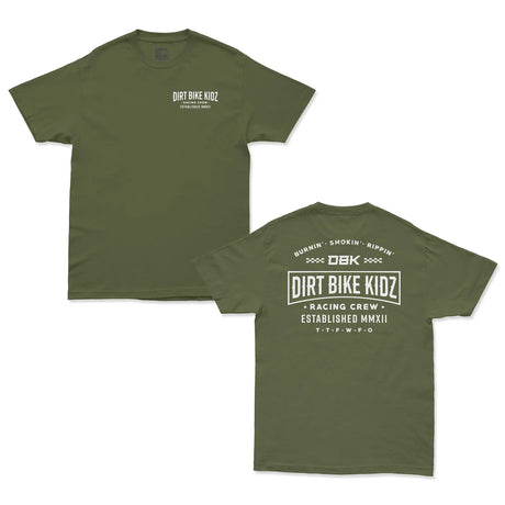 Military green Speed & Style Tee with small chest graphic and logo text