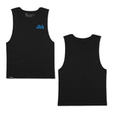 Black tank top set: one front with blue dbk logo, one back plain