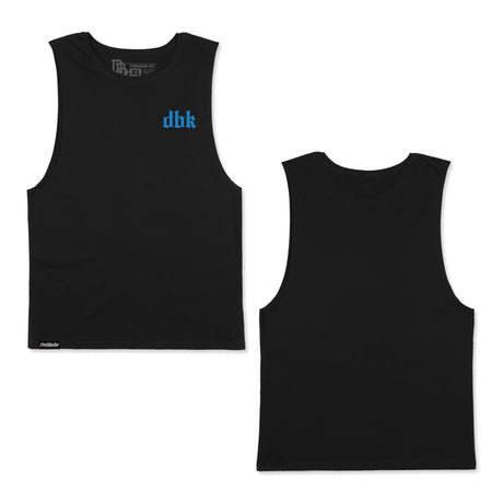 Black tank top set: one front with blue dbk logo, one back plain