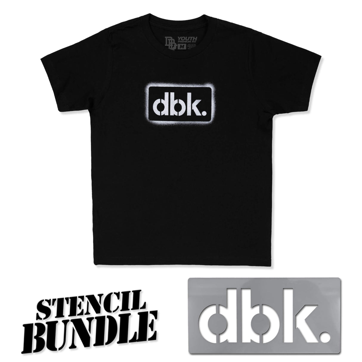 Youth black T-shirt with large front dbk. logo print