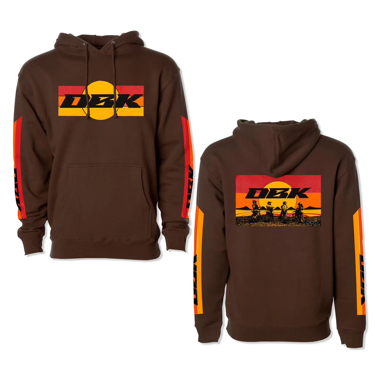 Brown pullover hoodie with front graphic and drawstring hood