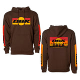 Brown pullover hoodie with front graphic and drawstring hood