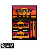 Sticker pack sheet with orange and red D2K graphics plus vertical stripe stickers
