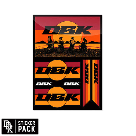 Sticker pack sheet with orange and red D2K graphics plus vertical stripe stickers