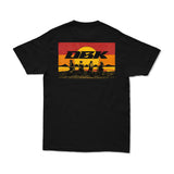 Black crewneck T-shirt with large DBK logo graphic print on the back