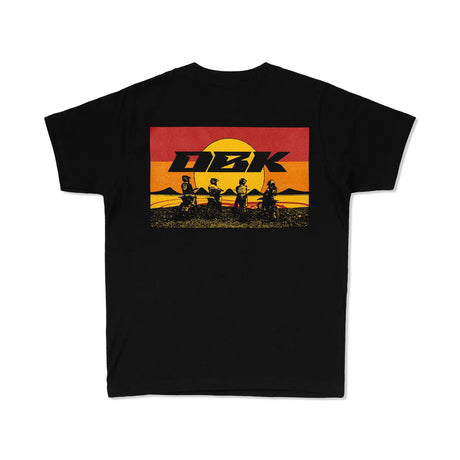 Black youth T-shirt with large DBK logo rider scene graphic on back