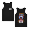 Black tank top with 'Stache Mullet Moto' front and mustache poster back graphic