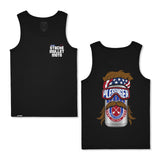 Black tank top with 'Stache Mullet Moto' front and mustache poster back graphic