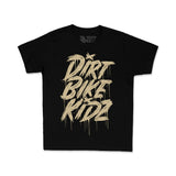 Black youth tee with beige DRRT BIKE RIDE graphic print on front.