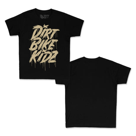 Two-pack of black youth tees: front tee with beige graphic, back tee plain.