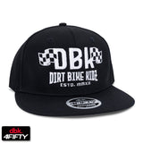 Black snapback cap with white DBK logo and 'DIRT BIKE KIDEZ' graphic