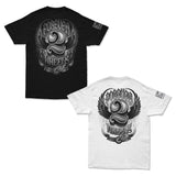 Graphic T-shirt set in black and white, short sleeves, winged wheel front print