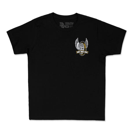 Youth premium black tee with small Dirt Bike Kidz logo on chest.