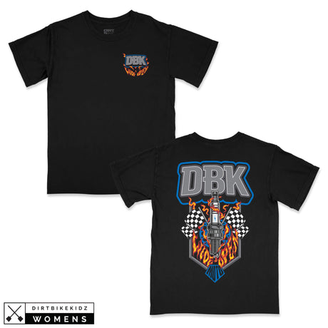2-pack women's black T-shirts with DBK chest and flame back graphic