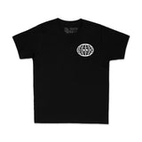 Youth premium T-shirt black with small right-chest globe logo "Pinned 'Til the End".