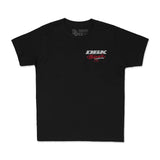 Youth premium T-shirt front view, black with DBK Motorcycle logo near upper chest