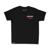 Youth black tee with DBK Motorcycle logo at chest and small sleeve mark