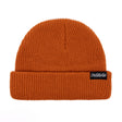 Rust orange beanie hat with ribbed knit cuff and black DirtBikeKidz logo patch
