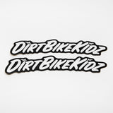 Pit bike fender stickers, two black-and-white "Dirt Bike" logo decals