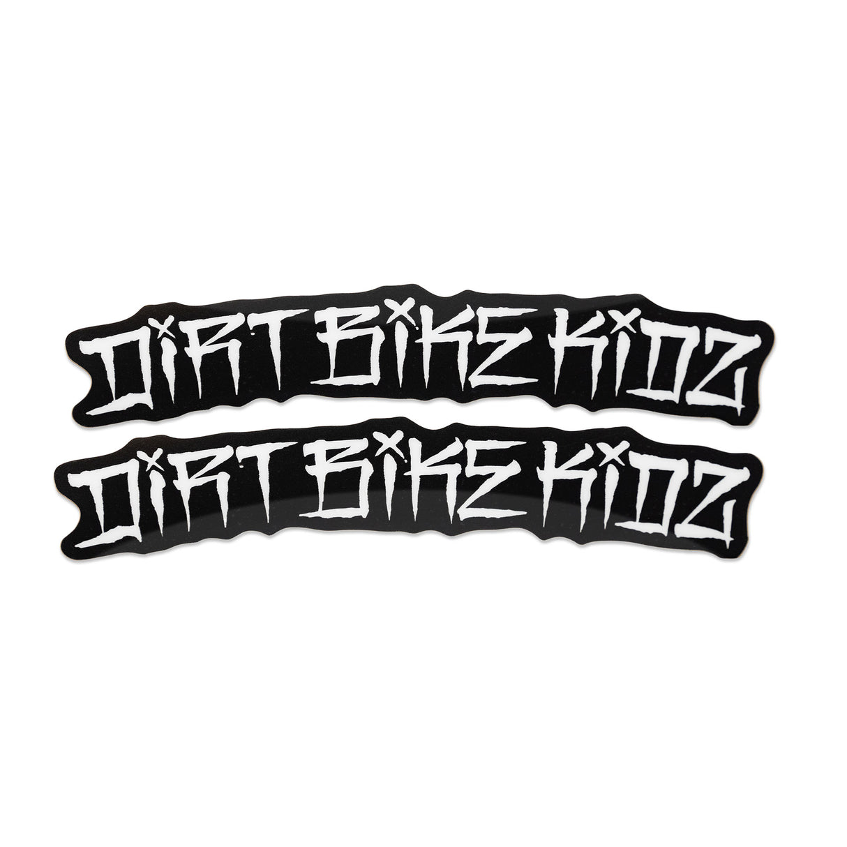 Graffiti-style die-cut bike stickers, two black pieces with white outlined lettering