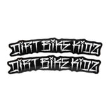 Pit bike fender stickers, two black decals with white graphic lettering