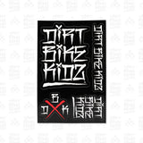 Sticker pack sheet: black with white graffiti lettering and red X