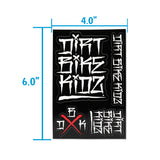 Sticker pack sheet size 4 in by 6 in: black with white graffiti lettering and red X