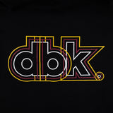 Black tee with colorful dbk logo graphic front center.