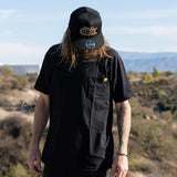 Black short-sleeve T-shirt, crew neck, back view
