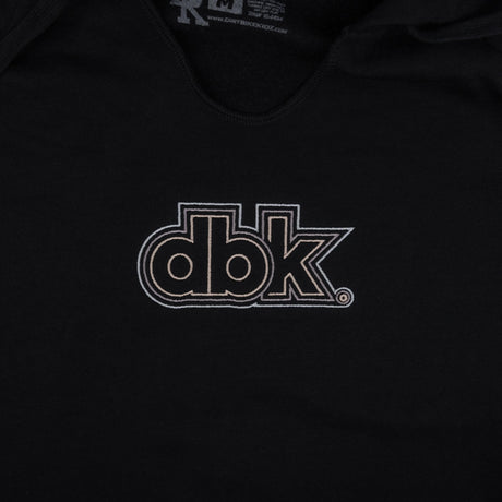 Black women’s hoodie with dbk graphic logo near the center chest
