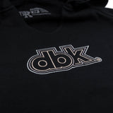 Black women’s hoodie with dbk graphic logo across the chest