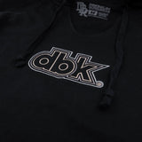 Black women’s hoodie with large dbk graphic logo on the chest