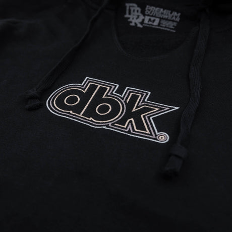 Black women’s hoodie with large dbk graphic logo on the chest