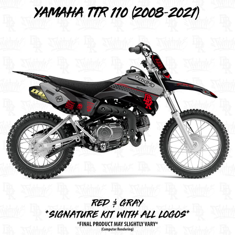 Yamaha TTR 110 faded motorcycle graphics kit, black with gray and red accents