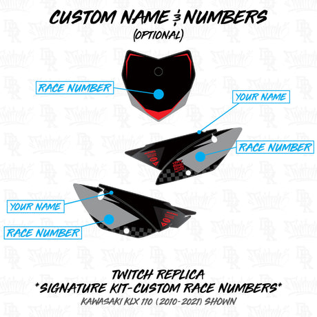 Plantilla para personalizar “custom name” y números en kit de gráficos KLX 110/65