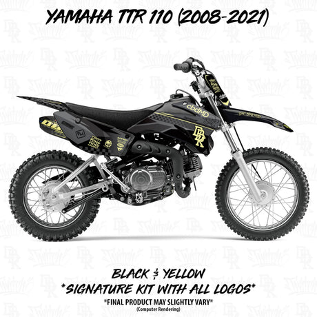 Yamaha TTR 110 faded motorcycle graphics kit, black with yellow accents