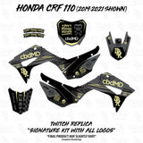Honda CRF 110/50 graphics kit decals: black panels with yellow and green logos set